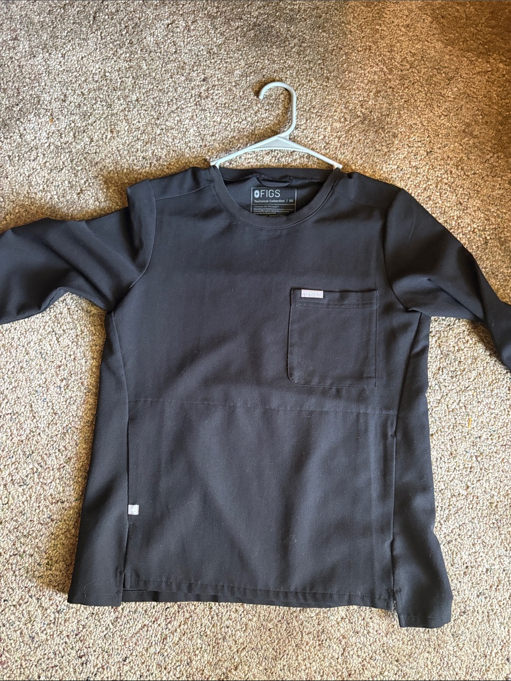 Figs Black Medical Scrub Top with Chest Pocket